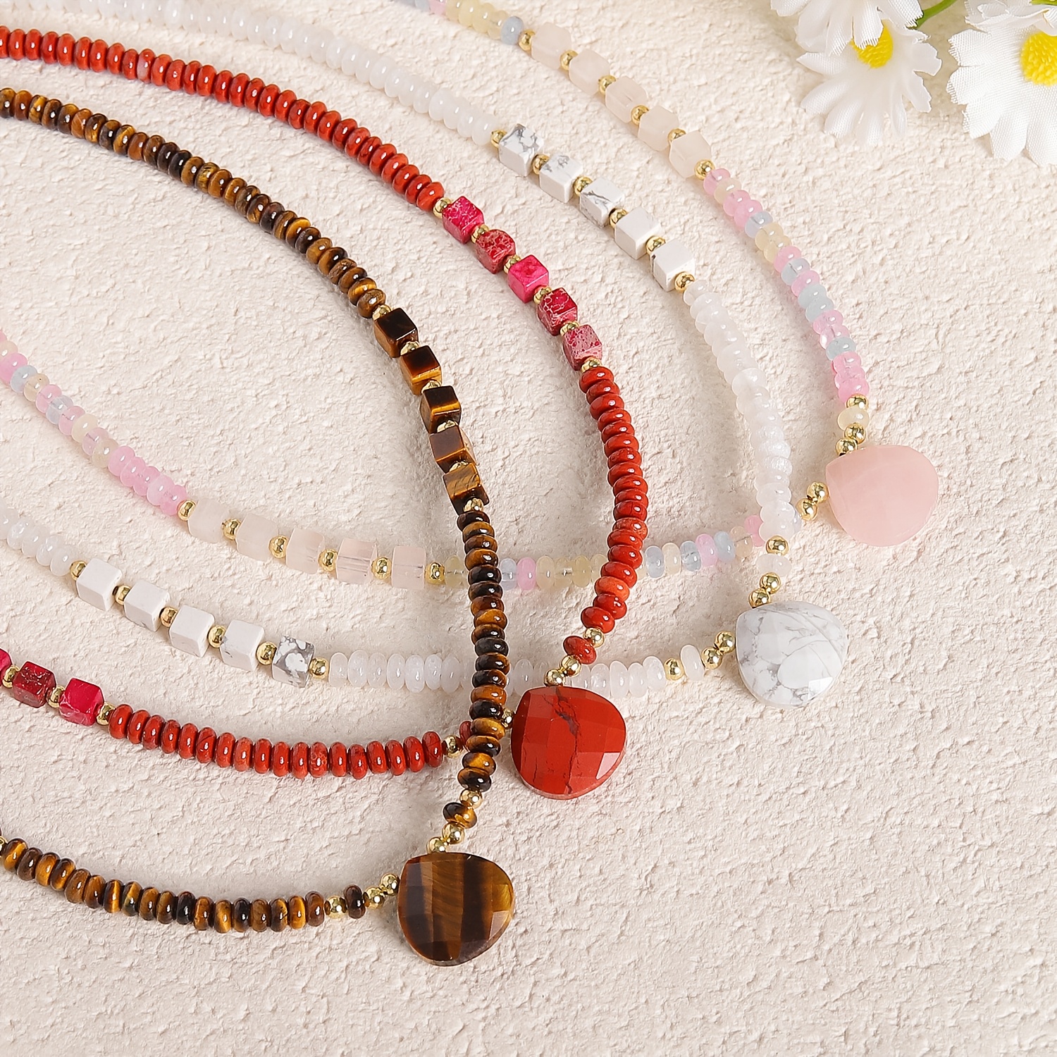 Women's Bohemian Natural Stone Choker Necklace with Tiger Eye